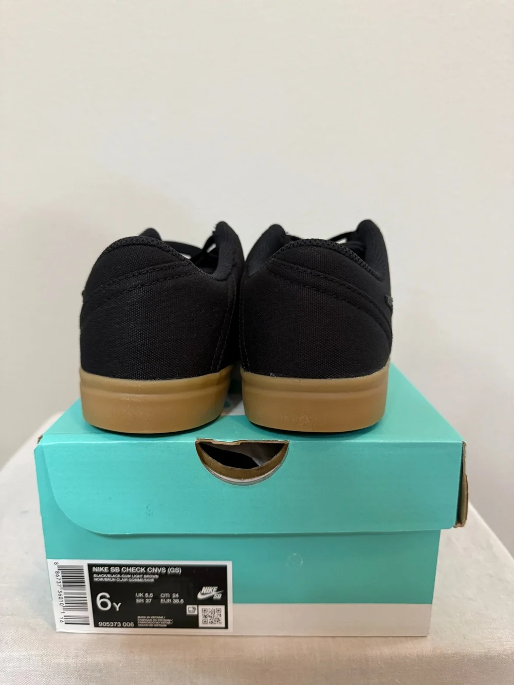 Nike SB Check Canvas GS Black Gum Skate Shoes Size 6Y